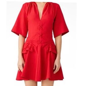 Carven Red Flared Lace-Up Knee Length Cocktail Dress Size 44 US 12 Beautiful!New